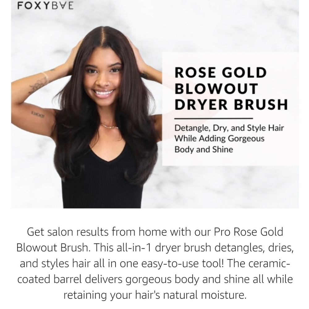 FoxyBae Black & Rose Gold Hot Air Round Brush - Volumizing Hair Styler - Picture 6 of 6